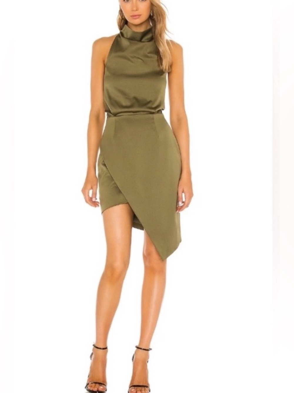 Elliatt Olive Asymmetrical Silk-Blend Dress